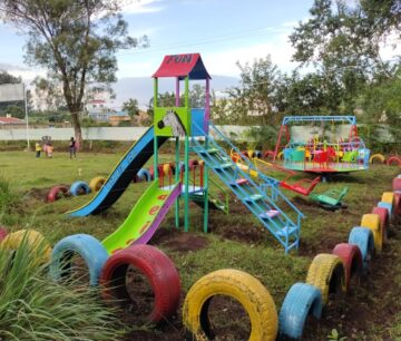Colourful outdoor playground at Happy Totos Modern Daycare